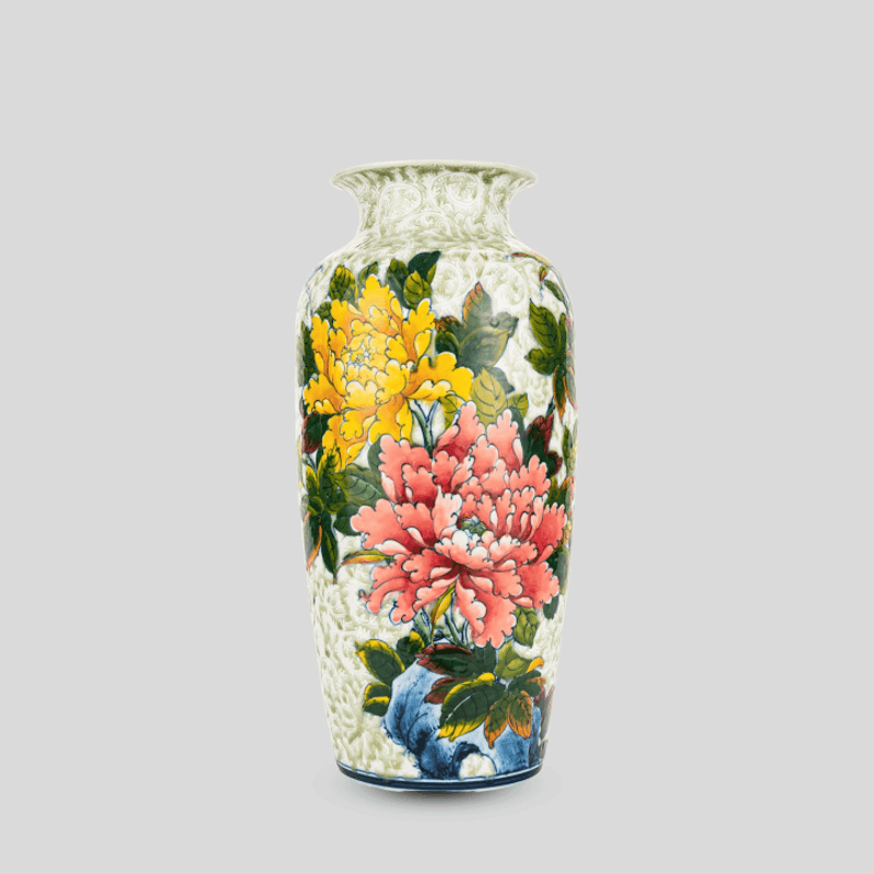 Long vase colored flowers